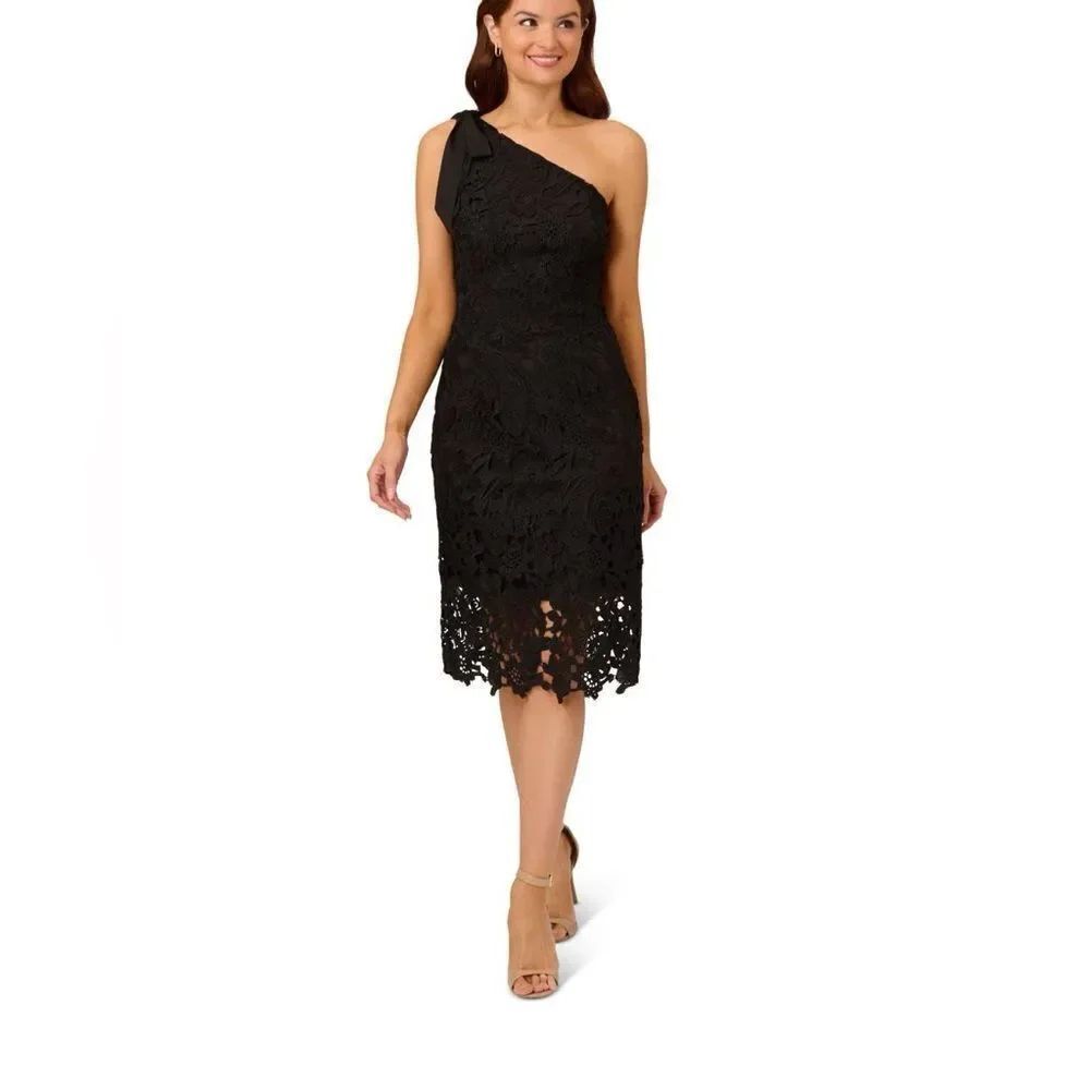 Adrianna Papell Women's Lace Bow-Trim One-Shoulder Midi Dress